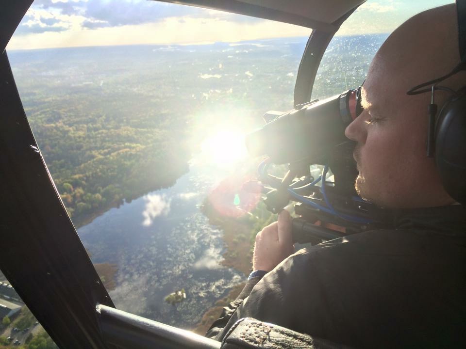 Aerial filming from a helicopter
