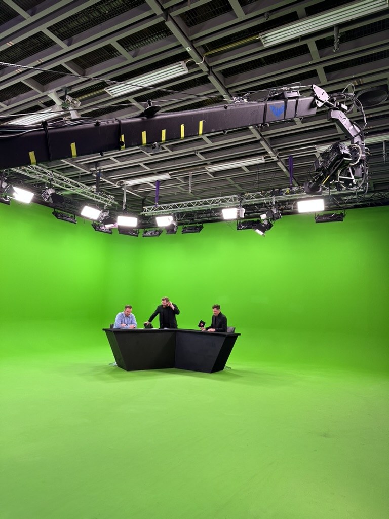 Studio production on a green-screen set