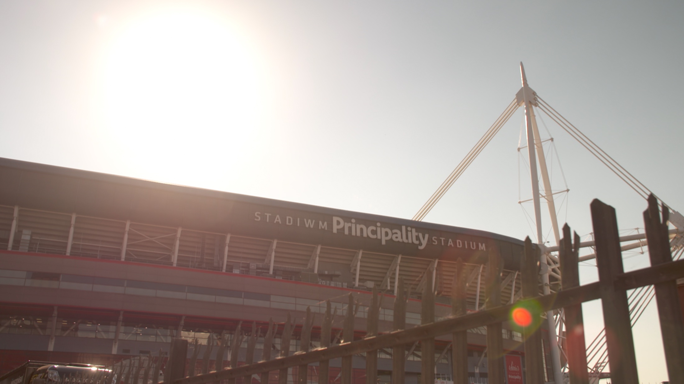 Stadium exterior in warm evening light